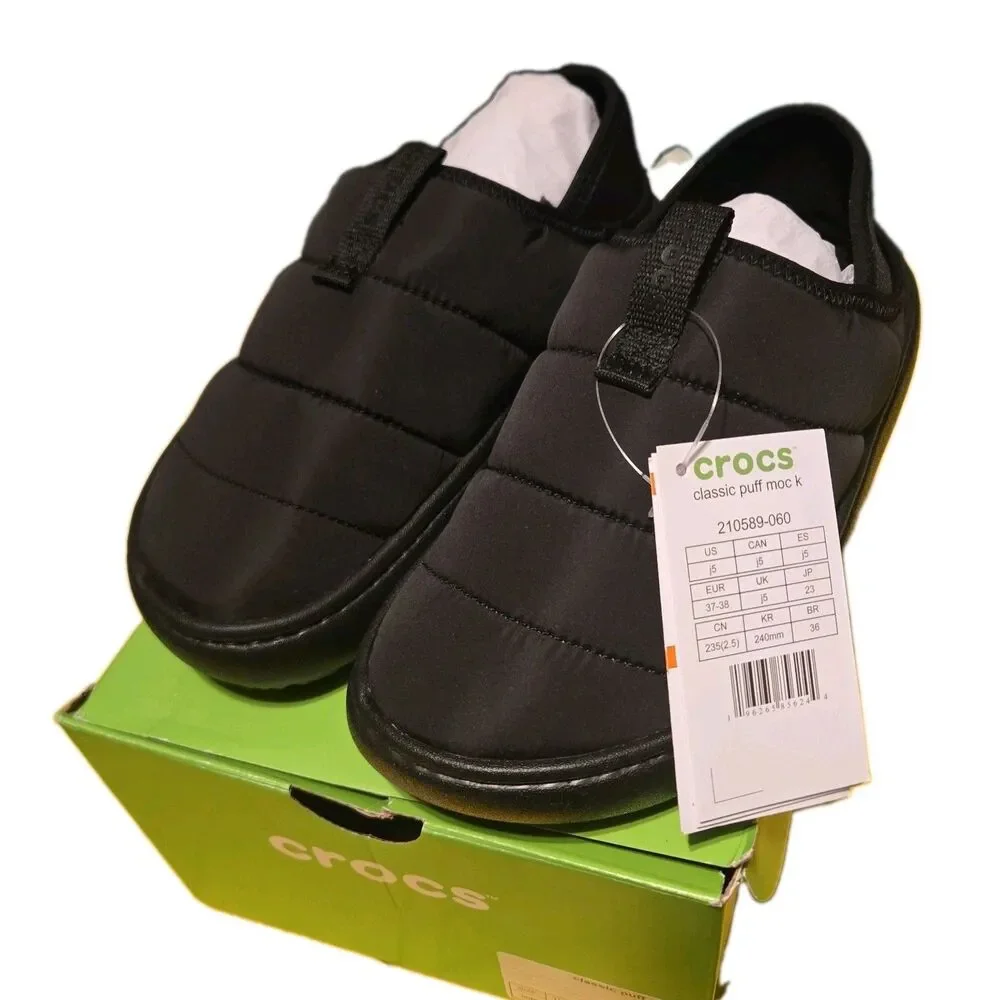 Crocs Classic Puff Moc 210706 Black/Black Unisex Slip On Shoes KIDS J5